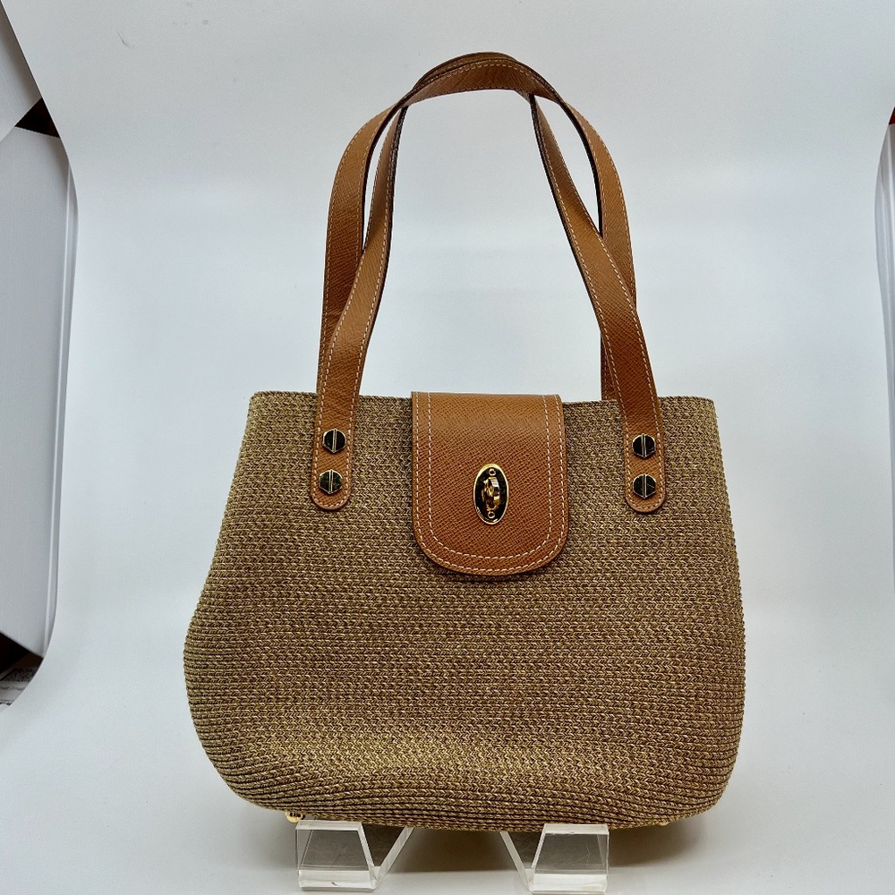 Vintage, Unused, Eric Javits, New York, Saddle Leather And Woven Med/Sm Handbag
